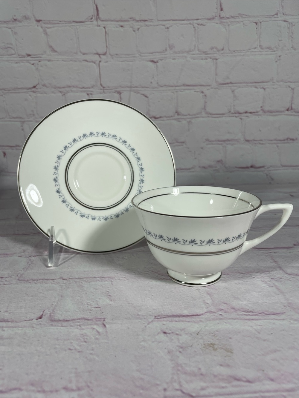Vintage Royal Doulton Tiara Footed Cup and Saucer Set Platinum Trim England